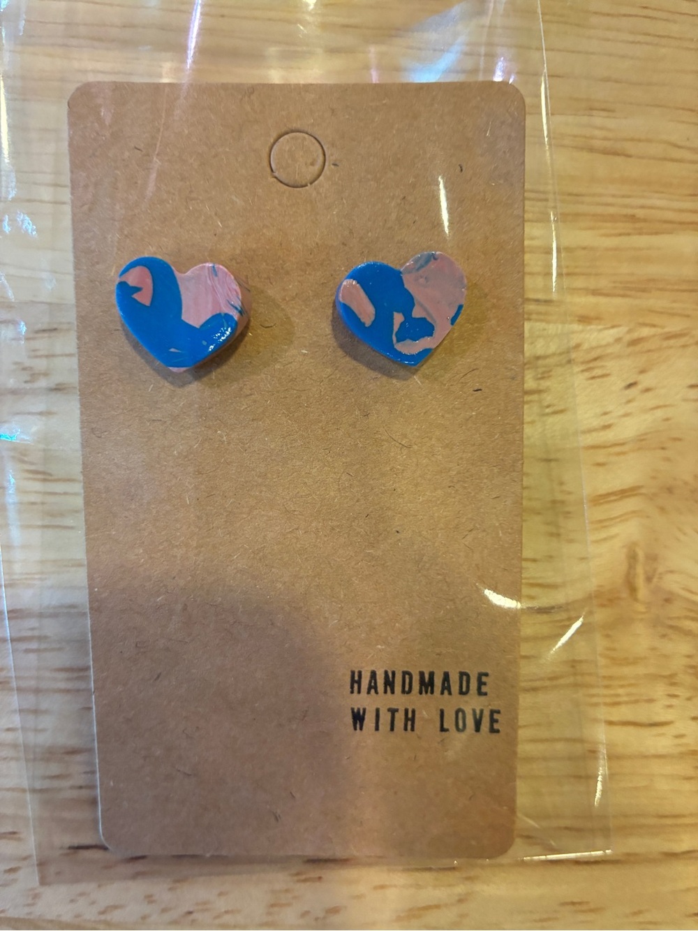 3/$10 Pink & Blue Bubblegum Heart Handmade Polymer Clay Earrings